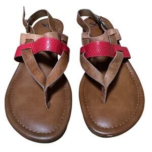 Sofft Bena Red Tan Size 8.5 Leather Thong Slingback Strappy Flat Comfort Sandals